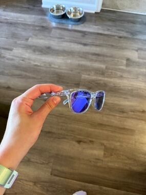 Oakley Frogskin Violet Prizm sunglasses with clear polished frame